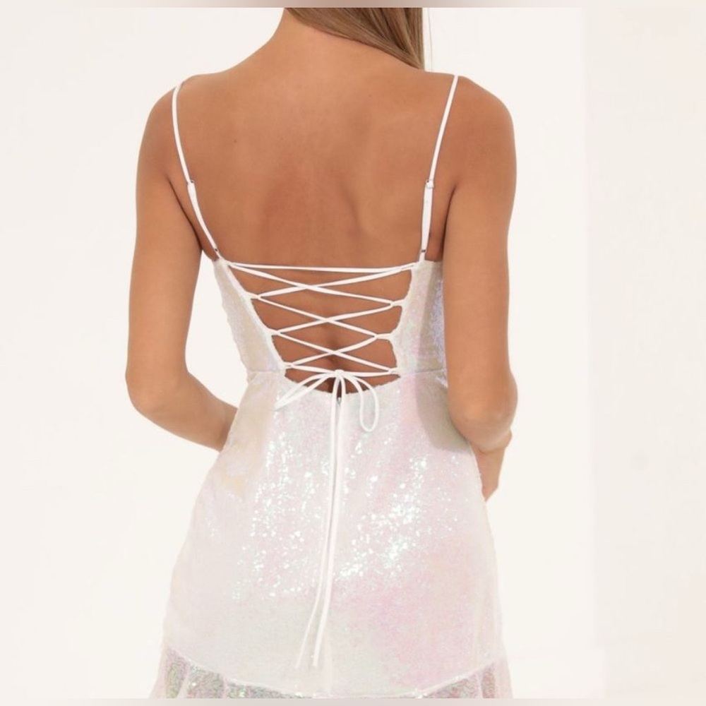 Lucy in the Sky White Mini Babydoll Dress for Prom - Picture 2 of 9